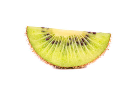 Fresh and juicy kiwi fruit slice isolated on white backgroundの写真素材