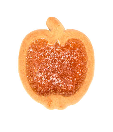 Cookies with jam in the form of an apple isolated on a white backgroundの写真素材