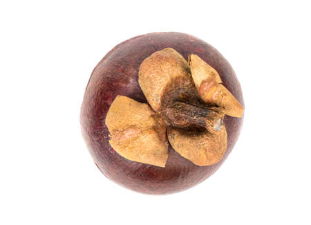 Ripe fruit mangosteen isolated on white background, top wievの写真素材