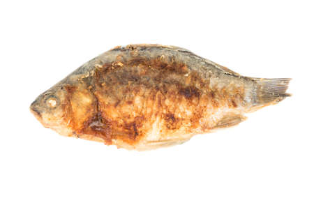 Delicious fried crucian carp isolated on white backgroundの写真素材