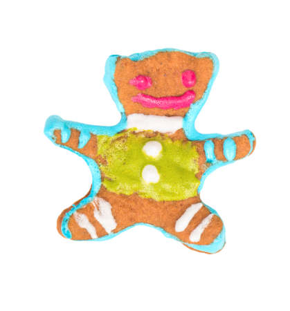 Homemade gingerbread bear isolated on white backgroundの写真素材