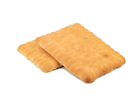 Two delicious rectangular cookies on a white backgroundの写真素材