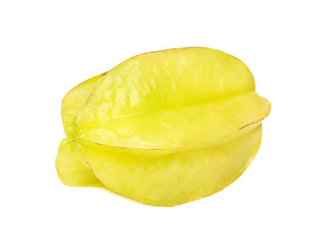 Delicious yellow carambola fruit isolated on white backgroundの写真素材