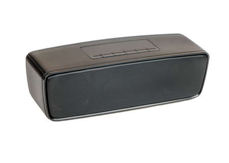 Black compact  speaker on white backgroundの写真素材