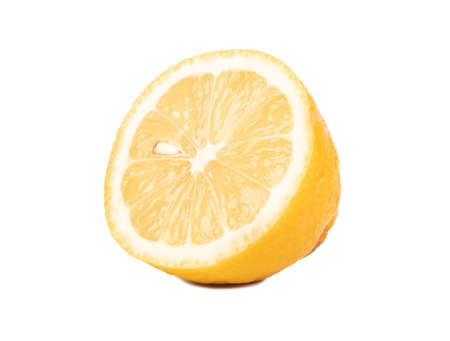 Juicy half lemon fruit isolated on white backgroundの写真素材