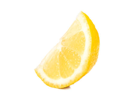 Juicy slice of lemon fruit isolated on white backgroundの写真素材