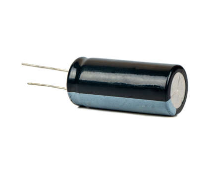 Black radio capacitor detail isolated on white backgroundの写真素材