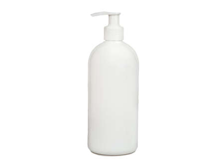 Plastic bottle with dispenser isolated on white backgroundの写真素材