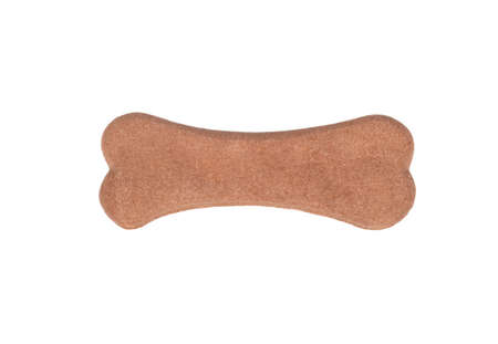 Dog biscuits in bone shape isolated on white background, top viewの写真素材