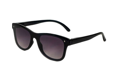 Mens plastic black sunglasses isolated on white backgroundの写真素材