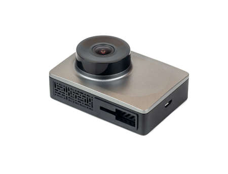 Grey car dashboard camera isolated on white backgroundの写真素材