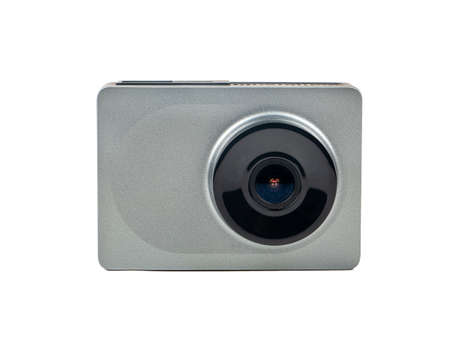 Grey car dashboard camera isolated on white backgroundの写真素材