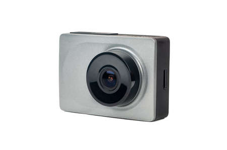 Grey car video recorder isolated on white backgroundの写真素材