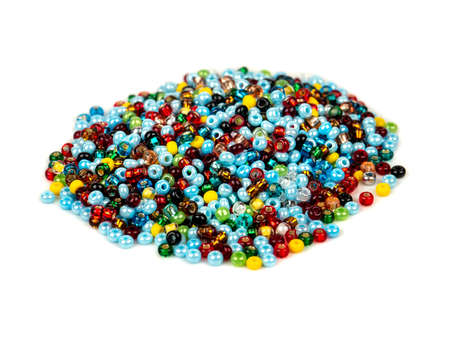 Bunch of colored beads isolated on white backgroundの写真素材