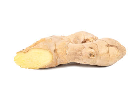 Piece of ginger root isolated on white backgroundの写真素材