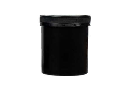 Black plastic jar isolated on white backgroundの写真素材