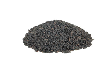 Pile of black sesame isolated on a white backgroundの写真素材