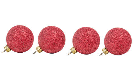 Four beautiful red Christmas ball isolated on white backgroundの写真素材
