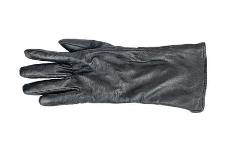 Womens long leather black glove isolated on white background, top viewの写真素材
