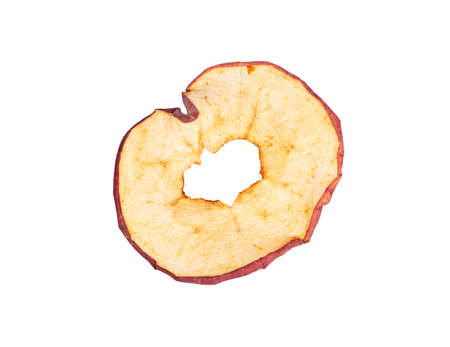 Dry Apple chips isolated on white background, top viewの写真素材