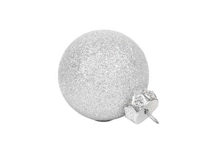 Silver Christmas ball isolated on white backgroundの写真素材