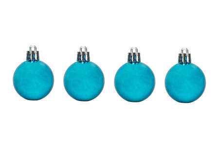 Four blue Christmas ball isolated on white backgroundの写真素材