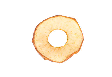 Dry Apple chips isolated on white background, top viewの写真素材
