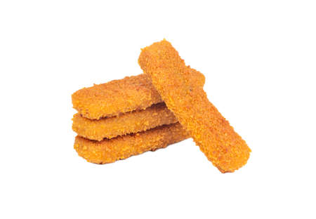 Fried fish sticks in batter on a white backgroundの写真素材