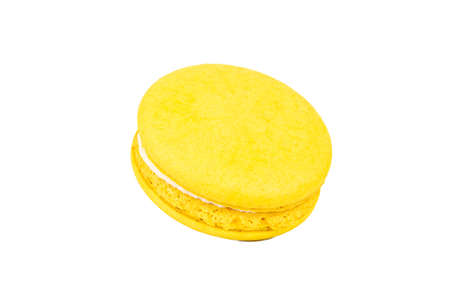 Yellow lemon macaroon isolated on white backgroundの写真素材