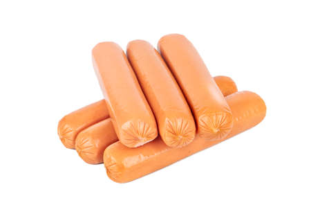 Group of fresh pork sausages isolated on white backgroundの写真素材