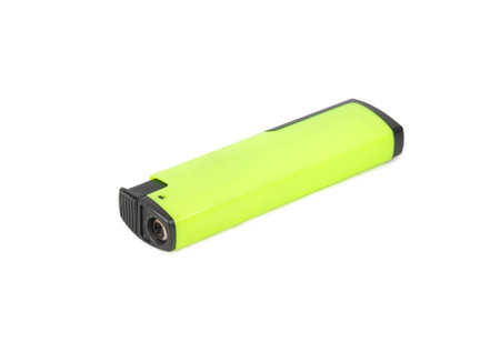 Green plastic lighter isolated on white background.の写真素材