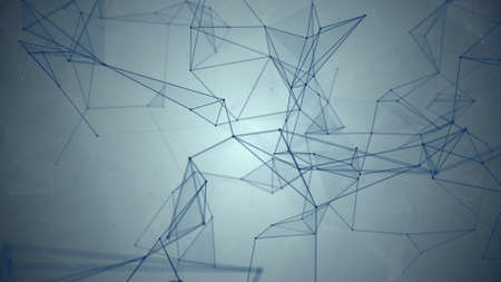Abstract background. Triangles, dots and lines are connecting with shine on blur background.