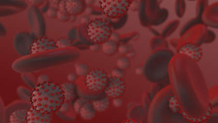 Coronavirus. 3d render of coronavirus particles in human blood