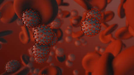 Coronavirus. 3d render of coronavirus particles in human bloodの写真素材