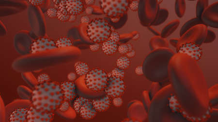 Coronavirus. 3d render of coronavirus particles in human bloodの写真素材