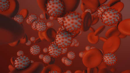 Coronavirus. 3d render of coronavirus particles in human bloodの写真素材
