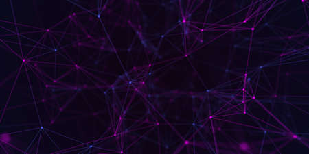 Abstract Plexus Geometrical Shapes. 3d render. Connection And Web Concept Of Big Data. Digital, Communication And Technology Network Background With Color Lines And Dots.の写真素材