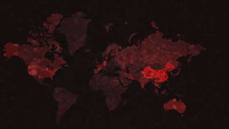 World Map of Infect Coronavirus COVID-19. 3d render of coronavirus particles in human bloodの写真素材