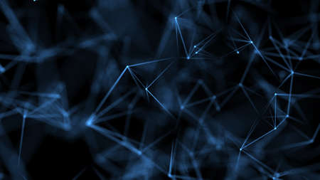 Abstract Plexus Geometrical Shapes. 3d render. Connection And Web Concept Of Big Data. Digital, Communication And Technology Network Background With Color Lines And Dots.の写真素材