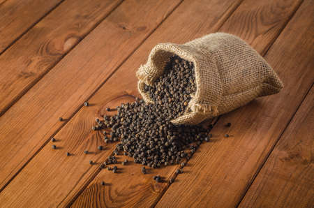 black pepper peas on sacking material backgroundの写真素材