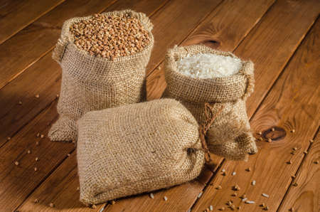 Buckwheat, millet in bagsの写真素材