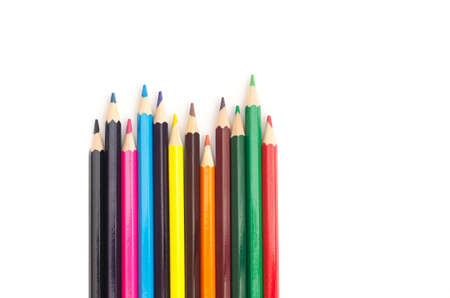 Colored pencils on white background.の写真素材