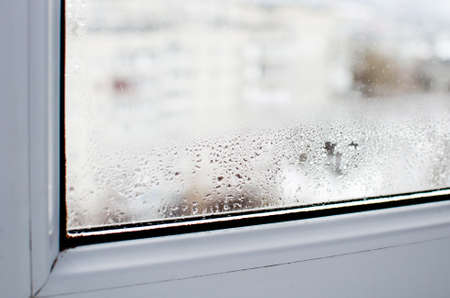 Condensate on a plastic window.の写真素材
