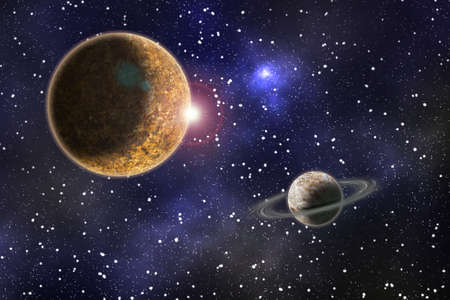 The cosmic landscape, an imaginary planet in space.