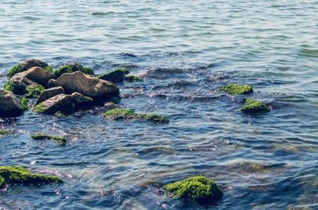 Coast with stones, not convenient entry into the sea.の写真素材