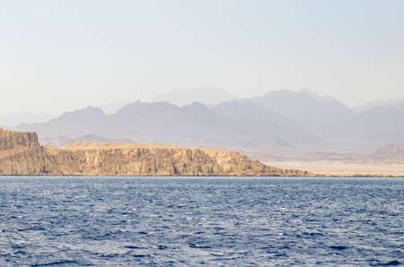 Mountain landscape with blue water in the national park Ras Mohammed, Egyptの写真素材