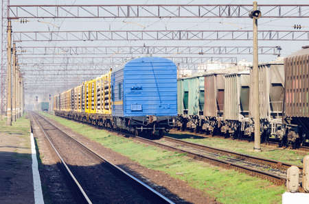 Freight railway cars at the marshalling yard.の写真素材