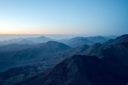 View from the mountain of Moses, a beautiful sunrise in the mountains of Egypt.