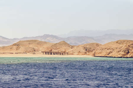 Mountain landscape with blue water in the national park Ras Mohammed, Egyptの写真素材