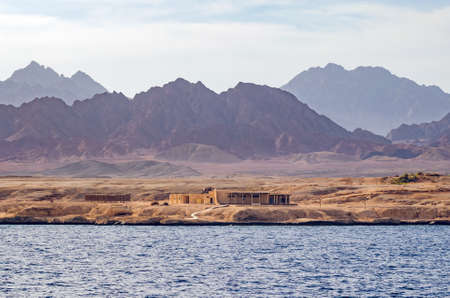 Mountain landscape with blue water in the national park Ras Mohammed, Egyptの写真素材